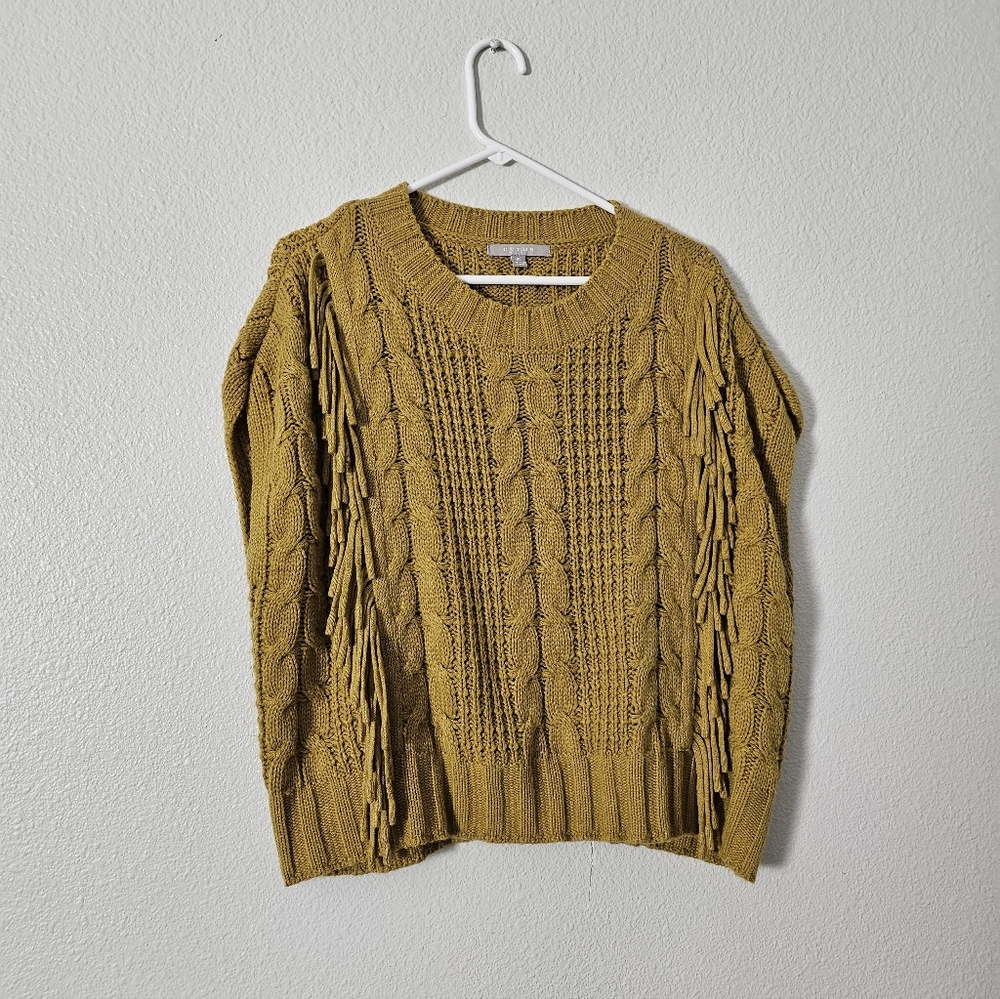 Cyrus Mustard Cable Knit Fringe Crewneck Sweater Vest Sz XL